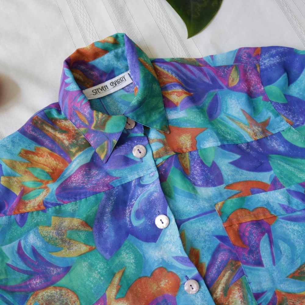 Funky Blue Sheer Button Down Blouse - image 5